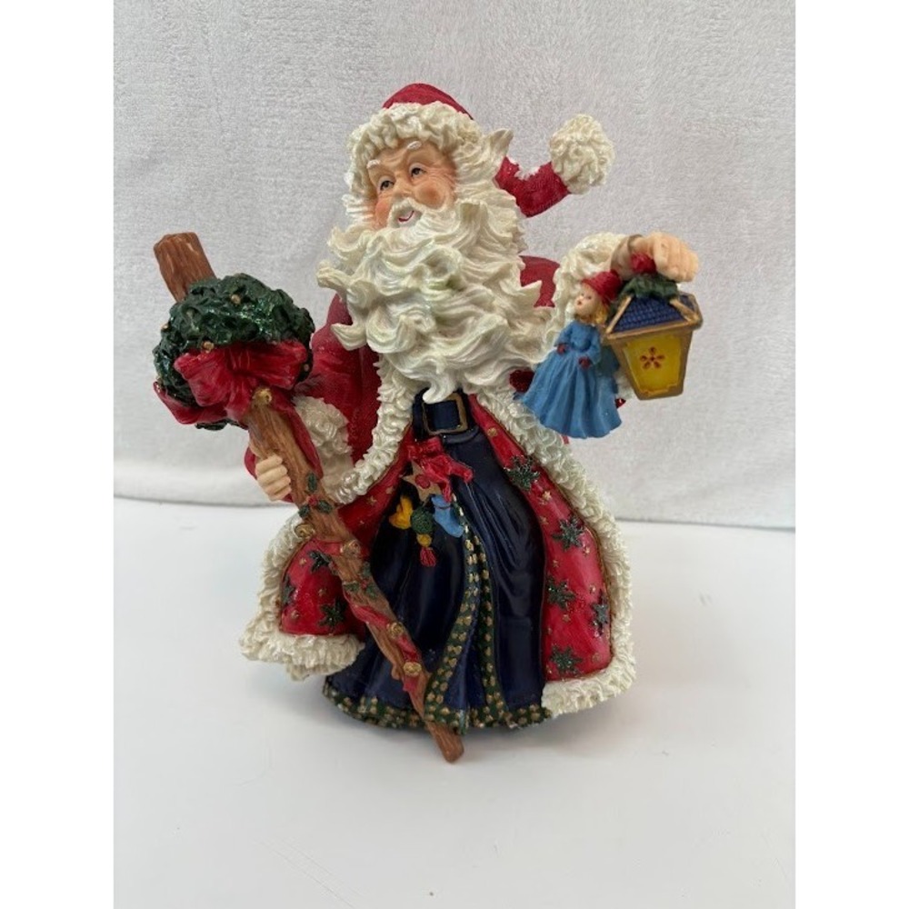 Vintage Resin‎ Santa Figurine Holding Toys Christmas Decor 7"